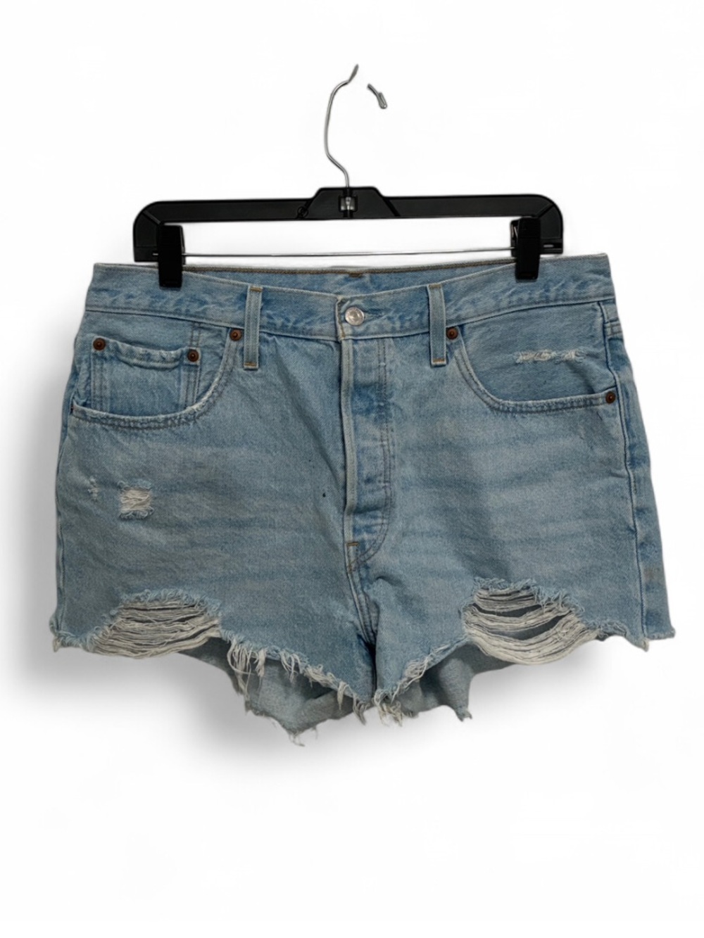 Levi’s 501 Light Blue Distressed Denim Button Fly Shorts